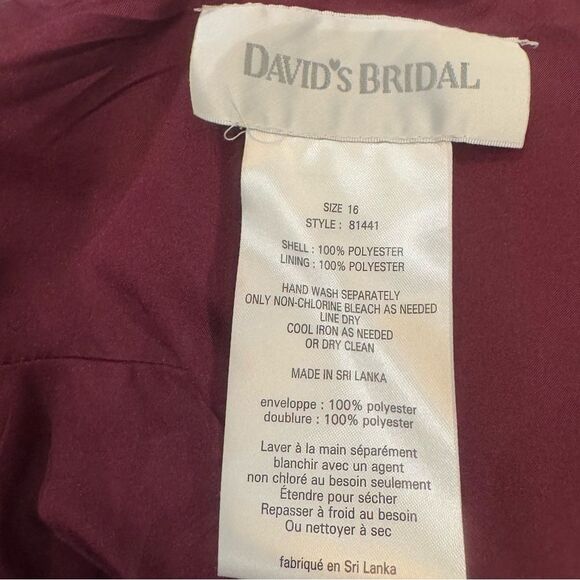 David’s Bridal satin and chiffon burgundy wine halter maxi dress size 16 - Picture 6 of 7